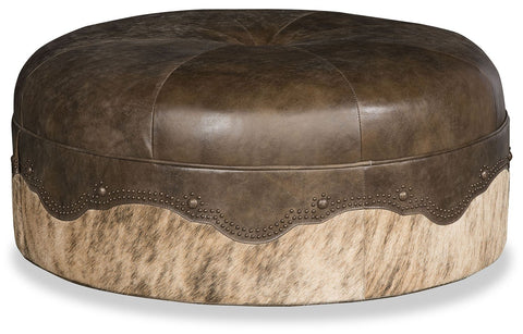 Antique Brown and Cowhide Ottoman