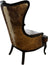 Curved Flared tufted Leather & Cowhide Wingback Chair