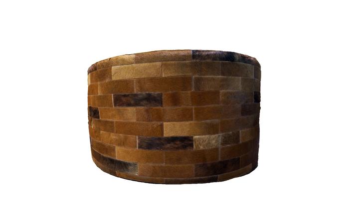 Cowhide 36" Round Patchwork Ottoman - Dark Brown