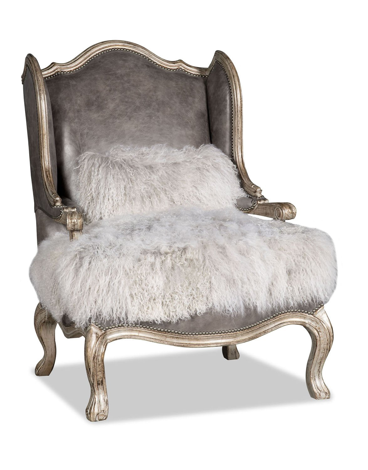 Milton Antique Grey Leather with Tibetan Fur Chair