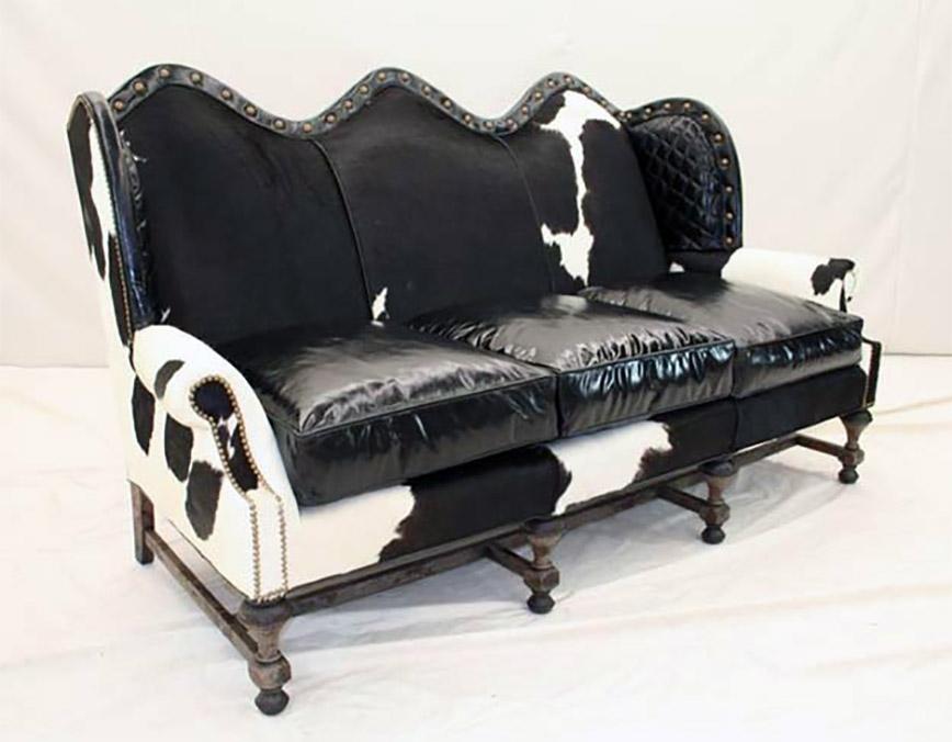 Black and White Cowhide Sofa - Old Hickory Tannery