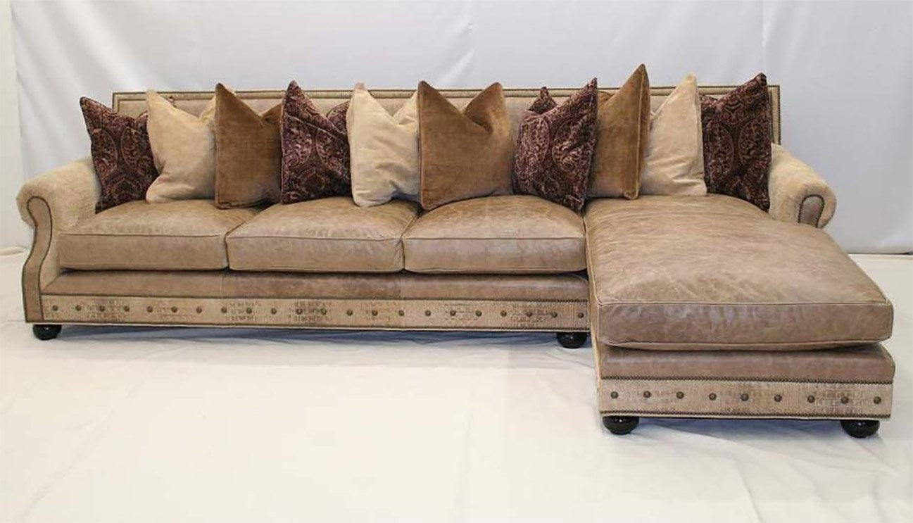 Oatmeal Leather Sofa Chaise - Old Hickory Tannery