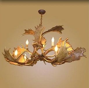 6 Light Elongated Fallow Antler Chandelier (AWC-26)