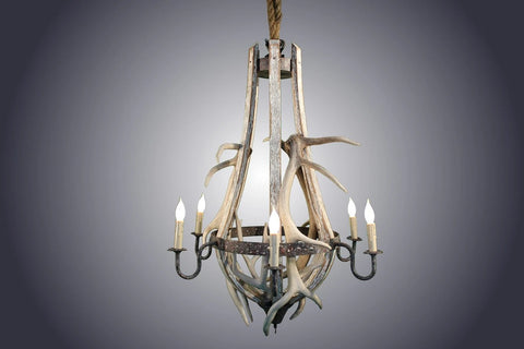 6 light Tier-Drop 3 Elk/3 Mule Deer Antler Chandelier (AWC-52)