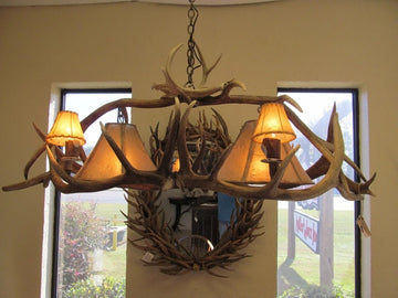 4 Light Elk Billiard Antler Chandelier (2 Downlights) (AWC-63)