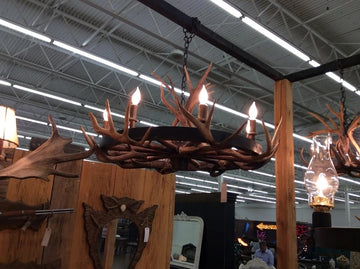 8 Light Wagon Wheel Antler Chandelier (AWC-64)