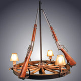 3 Light Wagon Wheel Rifle Chandelier (3 Rifles) (AWC-73)