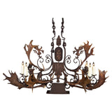 6 Light Lion Chandelier w/Down Light & Antlers
