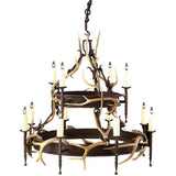 12 Light, 2 Tier Round Lodge with Antlers