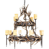 12 Light, 2 Tier Lodge with Antlers & Onyx
