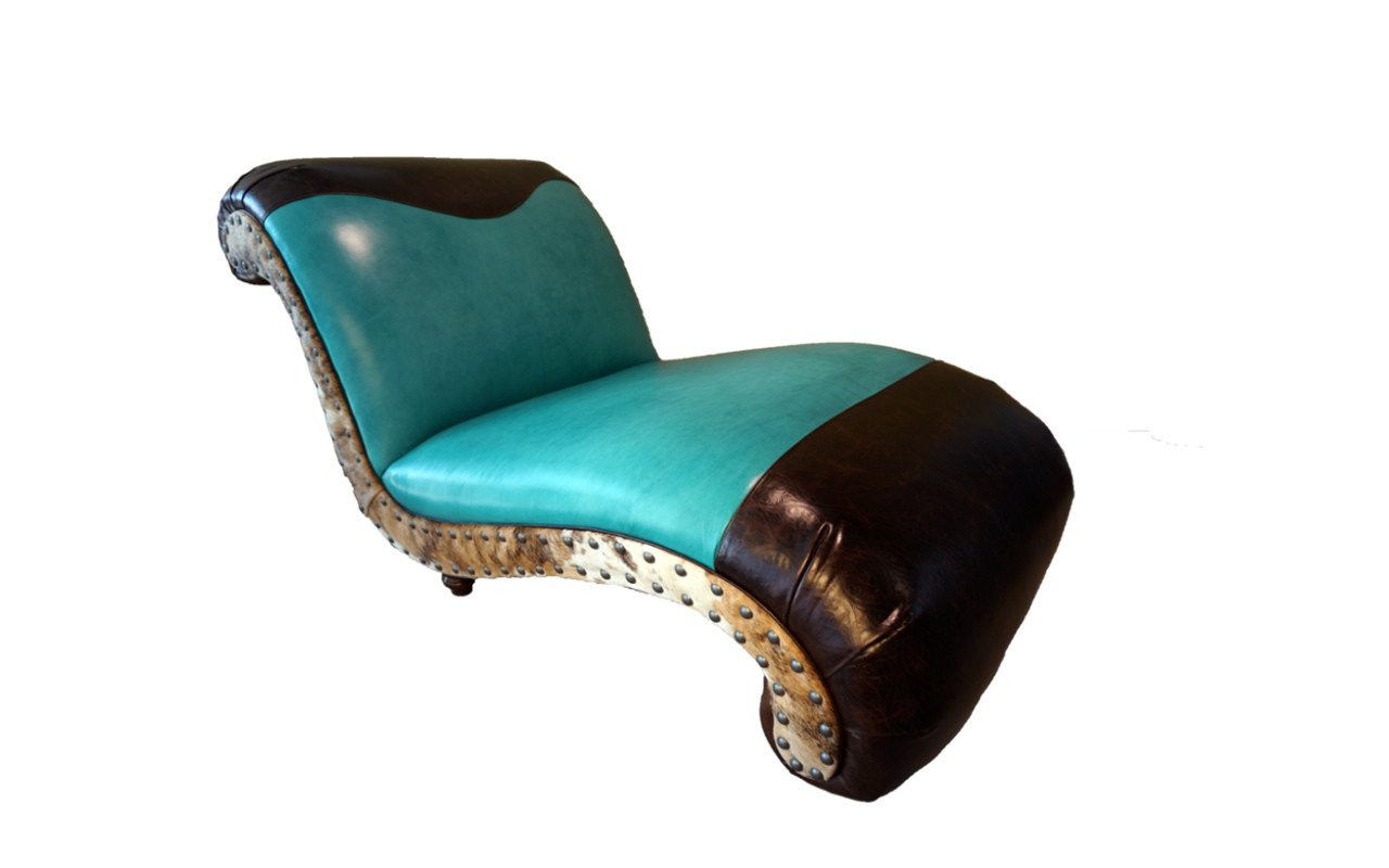 Albuquerque Turquoise Western Leather Chaise Lounge