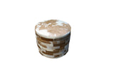 Cowhide 24" Round Patchwork Ottoman - light brown