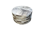 Cowhide 36" Round Patchwork Ottoman - gray