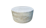 Cowhide 36" Round Patchwork Ottoman - white