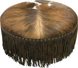 Cowhide Ottoman - 36" Round Fringed