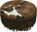 36" Round Fringed Cowhide Ottoman