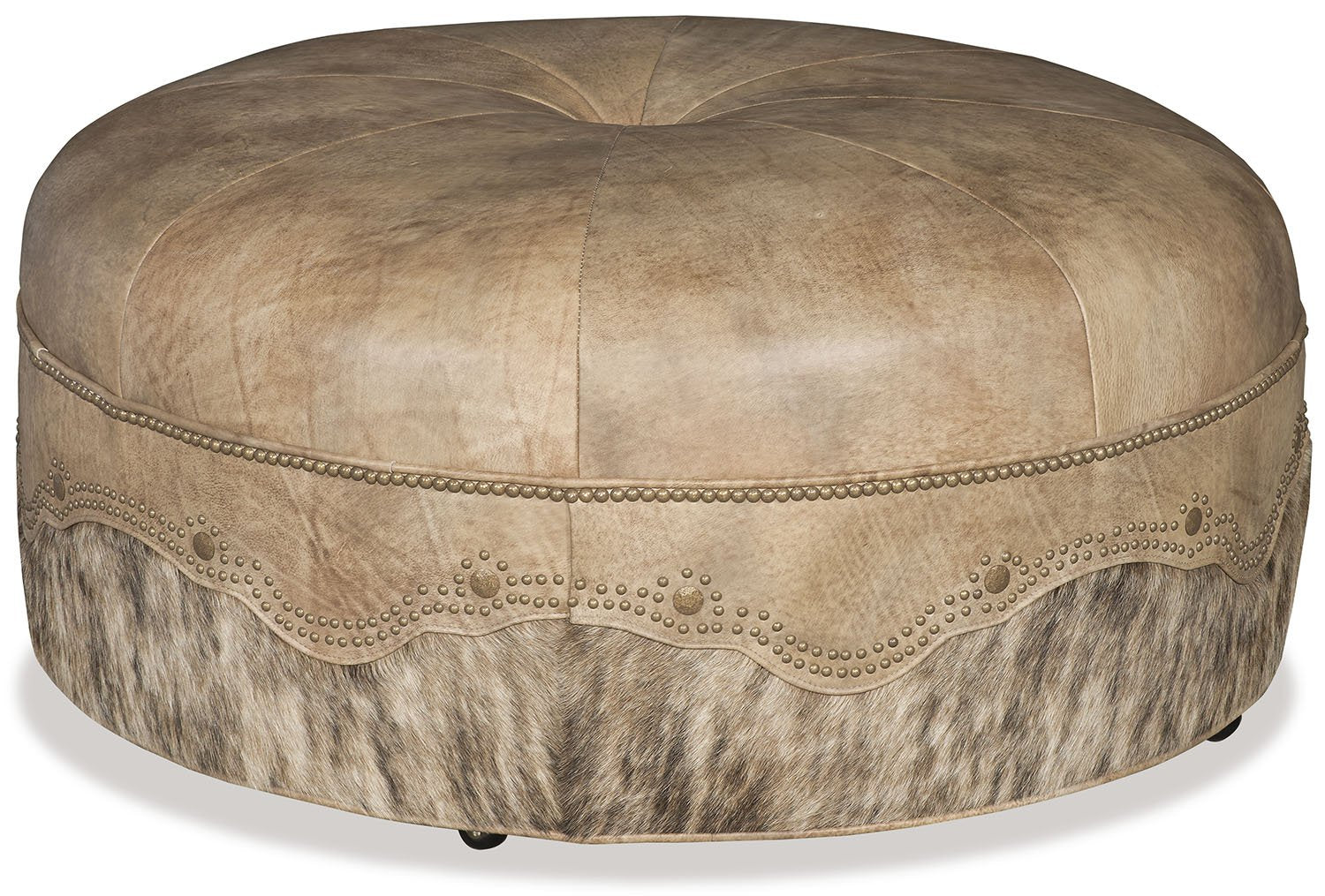 Blonde Cowhide and Leather Ottoman