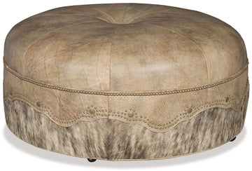 Blonde Cowhide and Leather Ottoman