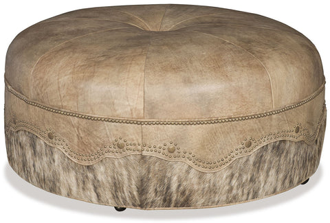 Blonde Cowhide and Leather Ottoman