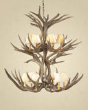 12 Light Double Tiered Mule Deer Antler Chandelier (SKU-70)