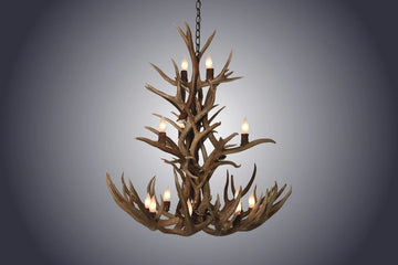 12 Light Cascade Mule Deer Antler Chandelier (SKU-80)