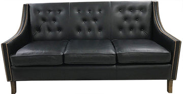 Contemporary Tufted Black Leather Sofa