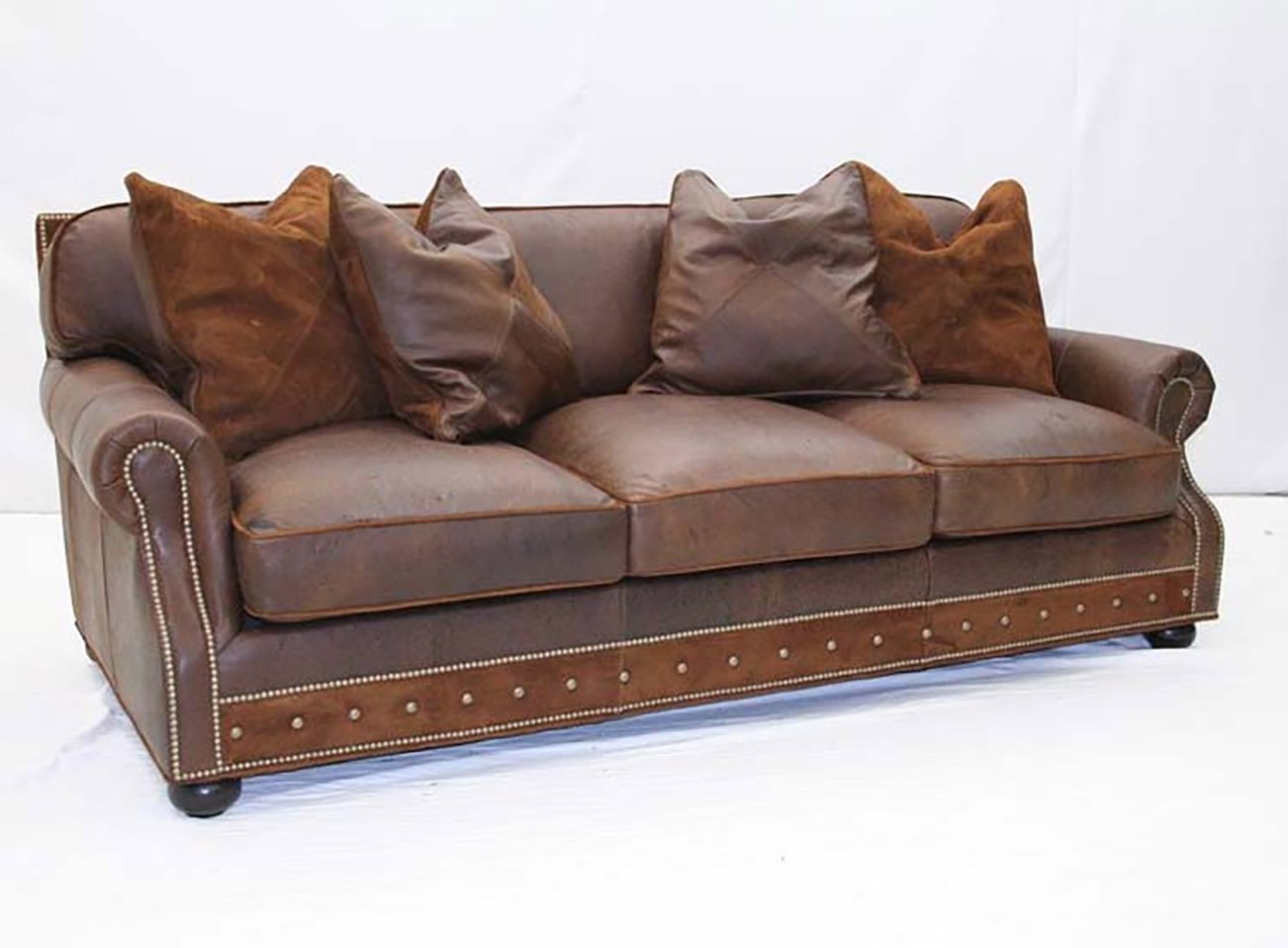 Desert Leather Sofa with Pillows Old Hickory Tannery