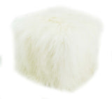Tibetan Square 18" Pouf Ottoman White